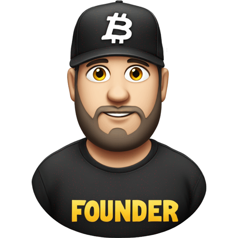 Fat Jewish man in his 30s wearing black trucker hat that says Founder on the hat emoji