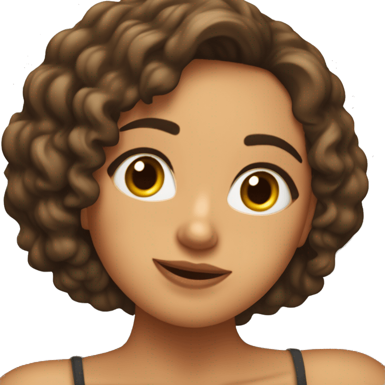 Chica morena clara con pelo rizado tumbada en el sofá durmiendo  emoji