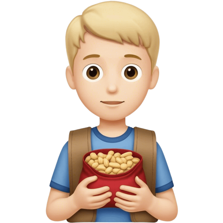 Boy holding a small bag of peanuts emoji