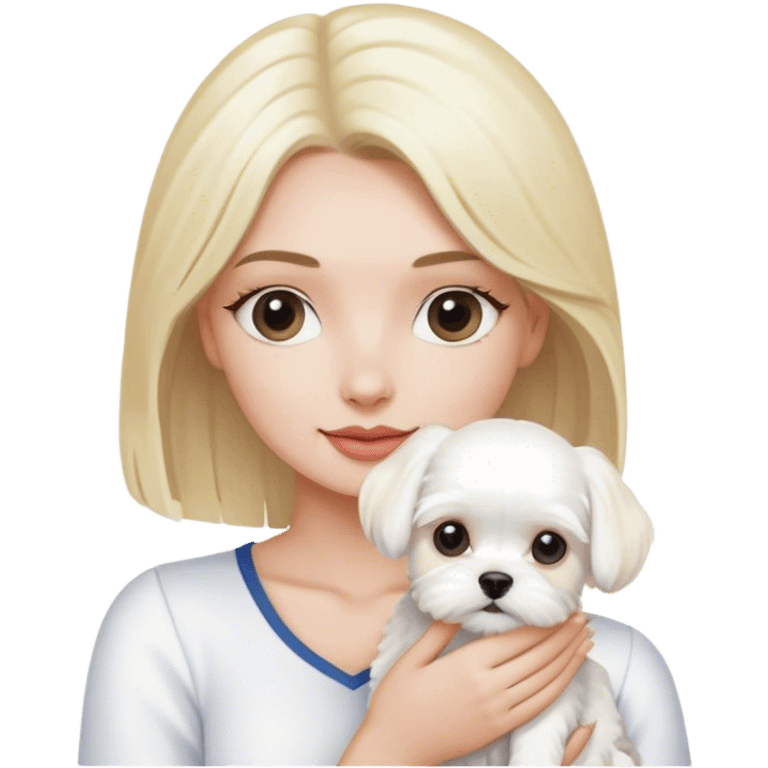 Blonde woman with white maltese emoji