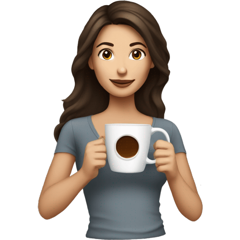 brunette with coffee cup emoji