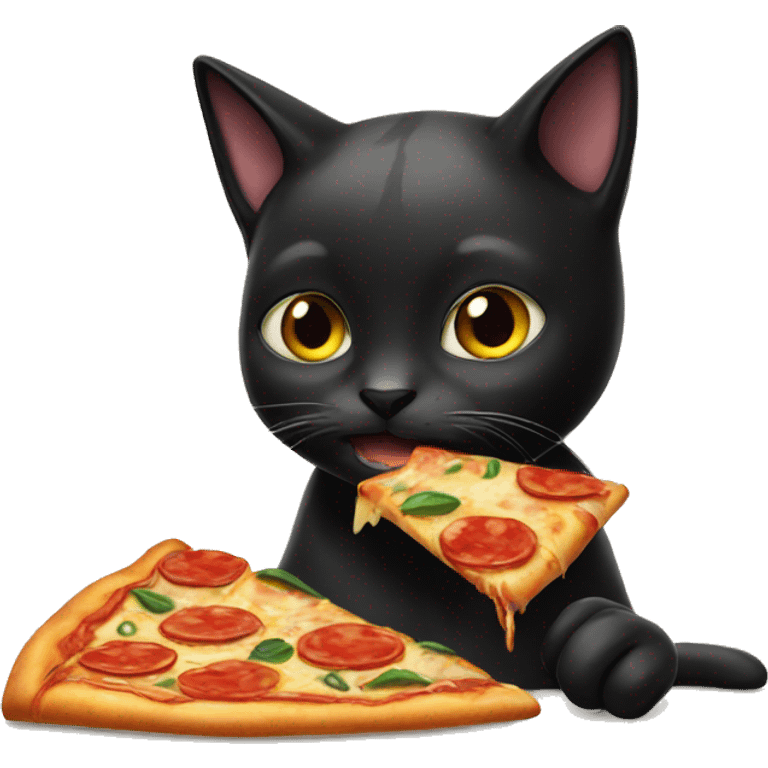 Black cat eating a pizza emoji