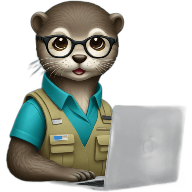 female vet otter with glasses use a macbook emoji