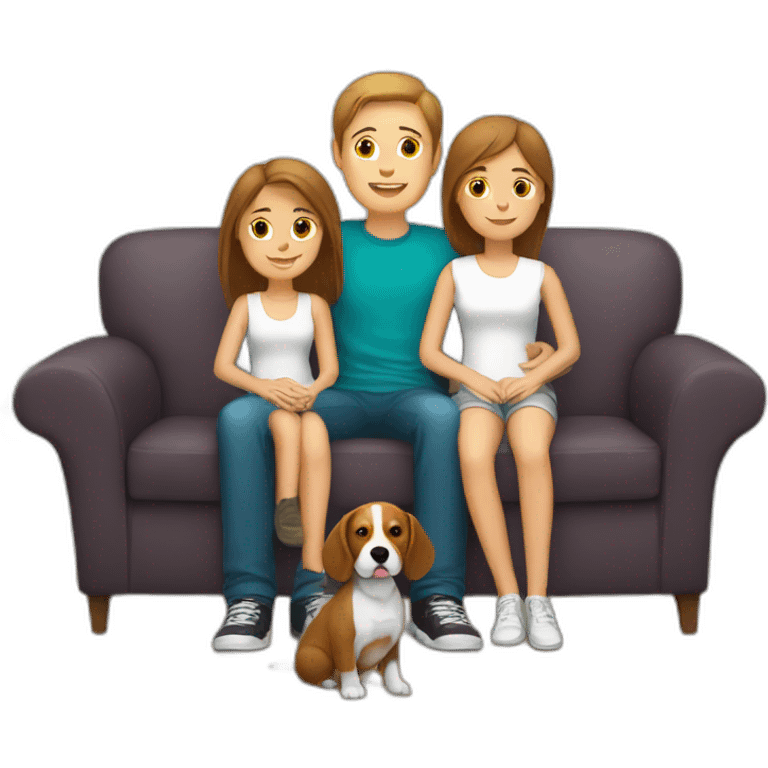 Brown hair White boy and girl with beagle Sit on couch emoji