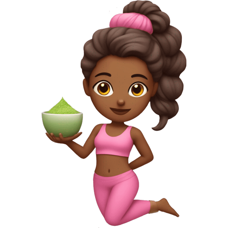 pink Pilates princess with brown skin and Indian features with a matcha in her hand with a pink outfit doing Pilates  emoji