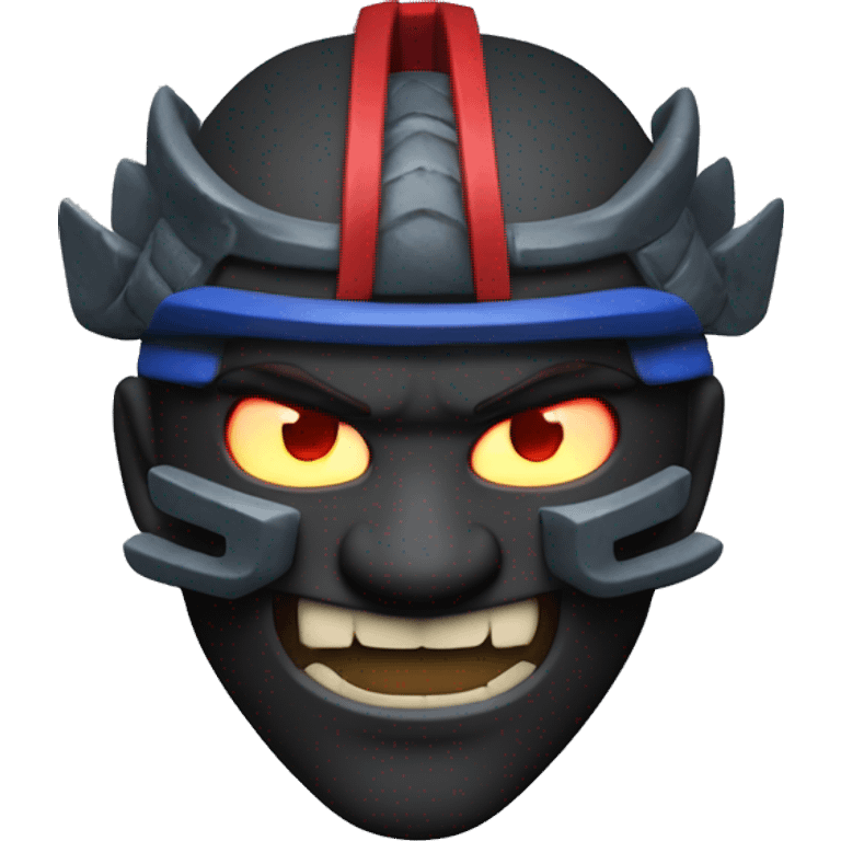 3D cartoon-style icon designed for a Discord server, inspired by a samurai theme with a dark and powerful aesthetic. fierce face of the samurai with sharp teeth and glowing eyes, the traditional samurai armor, and the use of red, black, and blue colors. emoji