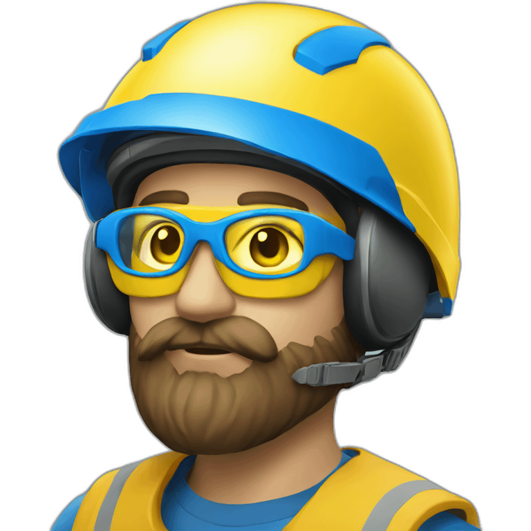 beard men in blue helmet and yellow contraction glasses emoji