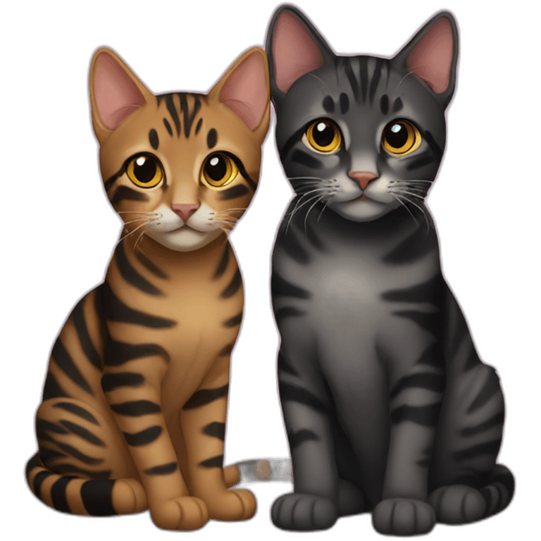 two-cats-bengal-and-cat-black-kitten-together emoji