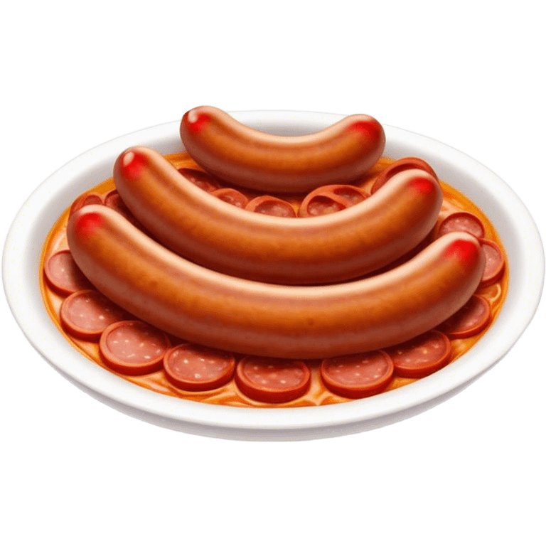 Cinematic Realistic Chorizo Dish Emoji, featuring spicy, robust sausage slices rendered with vivid textures and dynamic, appetizing lighting. emoji