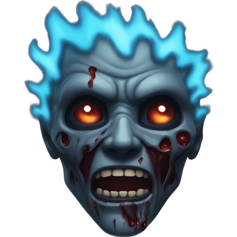 Dark black gray silver maroon zombie face photograph detailed blue flames blue glow emoji