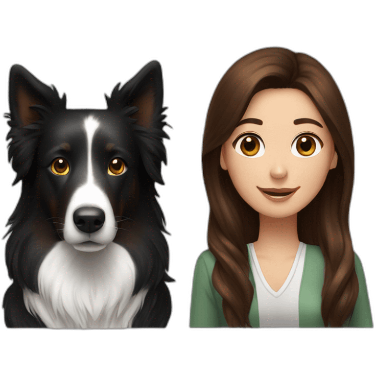 black border collie and woman with long brown hair emoji