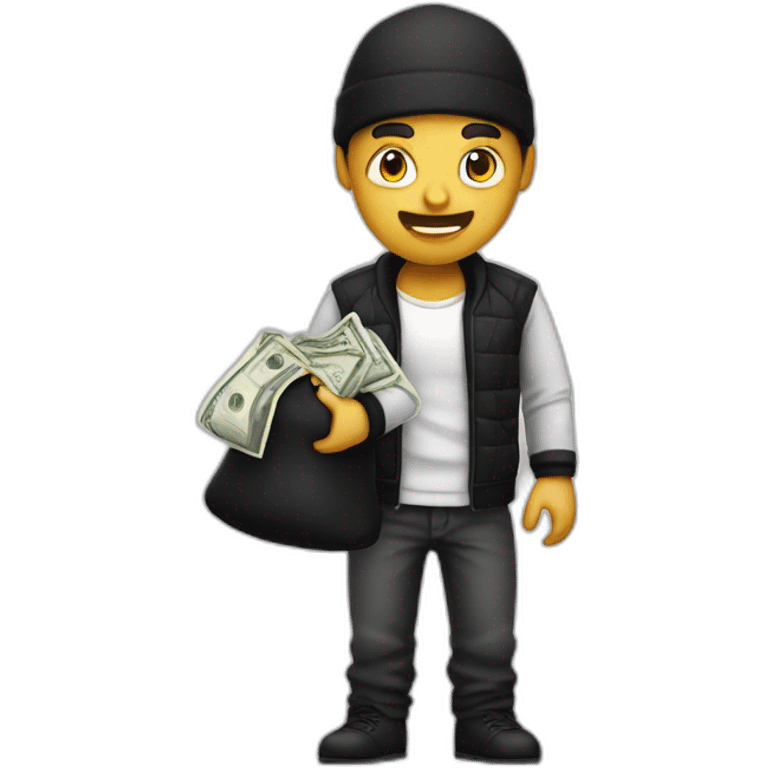 Thief with black and white shirt and a money bag emoji