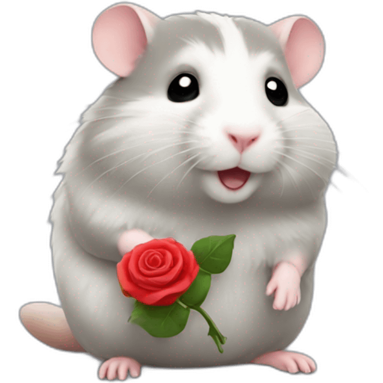 Gray hamster with a rose emoji