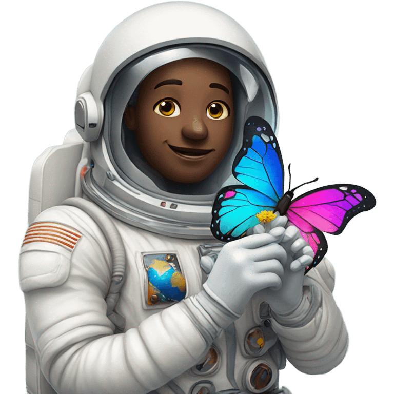 White astronaut holding a beautiful butterfly emoji