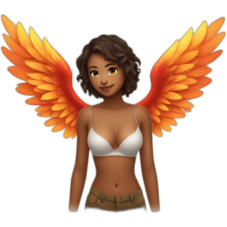 A beautiful girl who wears a bra and has wings like a phoenix emoji