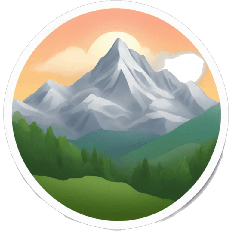 Create a sticker with mountains, white outline, transparent background, and the caption "Урал" emoji