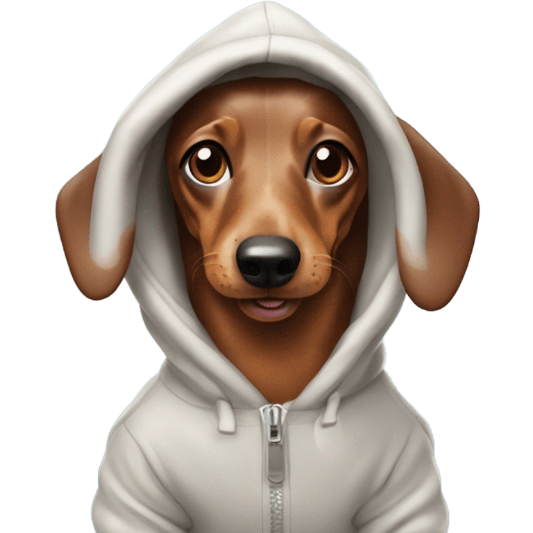 A dapple sausage dog wearing hoodie smiling  emoji