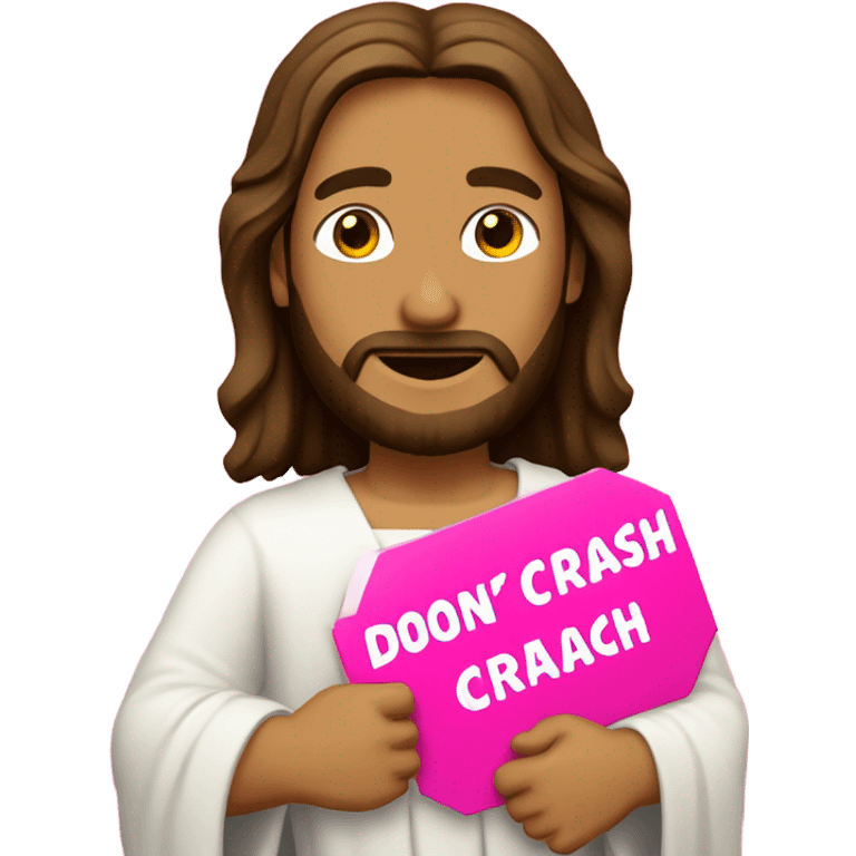 Jesus holding a pink sign that says don’t crash out emoji