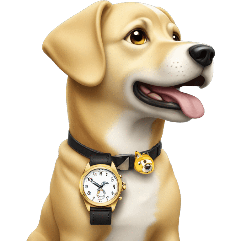 Blonde dog with watch emoji