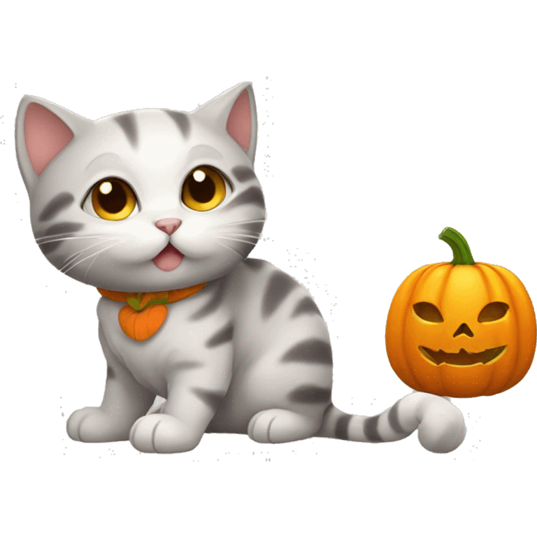 Kitty with pumpkin emoji