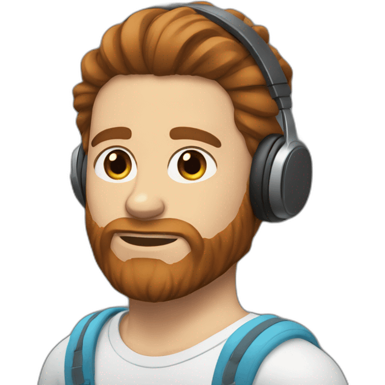 Man with brown hair bun and red beard blue eyes headphones  emoji