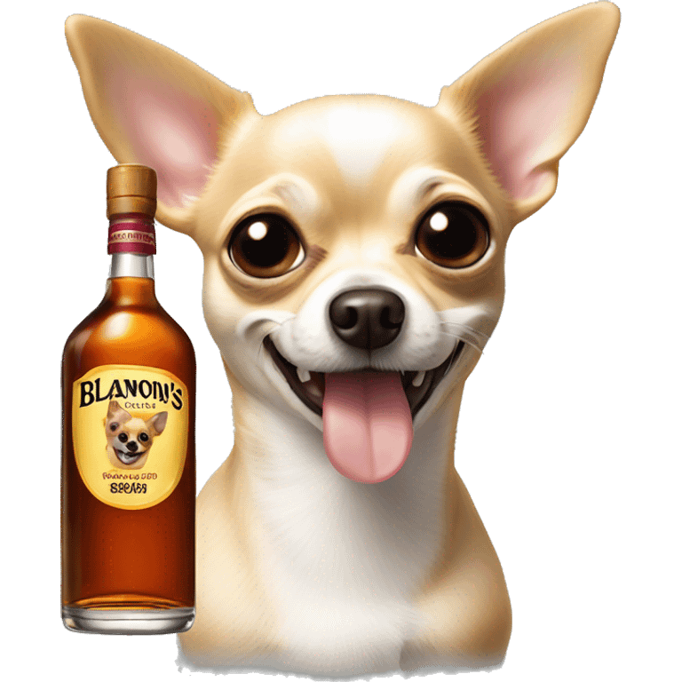 Realistic Chihuahua with a bottle of Blanton’s bourbon  emoji