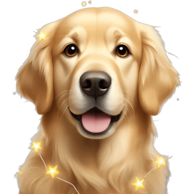 Golden retriever wearing twinkle lights around his neck emoji