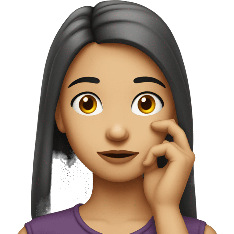 a girl thinking with a hand in her chin emoji