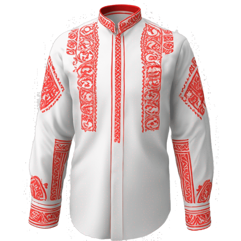  Shirt  vyshyvanka, white with red round embodiary on sleeves emoji