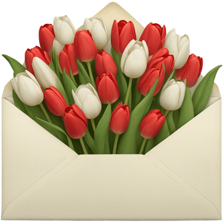 Light beige Envelope with 4 red tulips and 4 white tulips in. Just put more tulips in and make envelope colour lighter. Make envelope an off white colour. Make envelope wider. don’t make a double line on envelope emoji