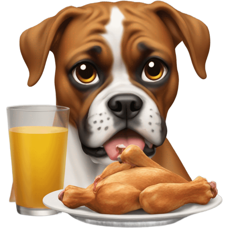 Boxer dog eating chicken emoji