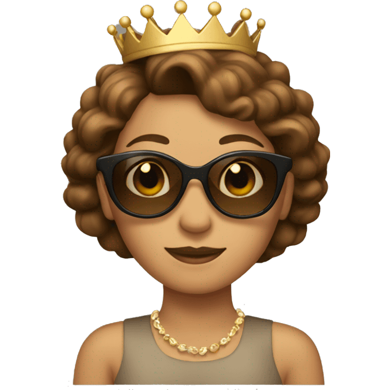 queen emoji with short brown hair and sunglasses emoji