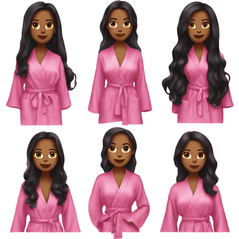 Mixed raced woman with long black hair wearing a silk pink Victoria’s Secret robe emoji