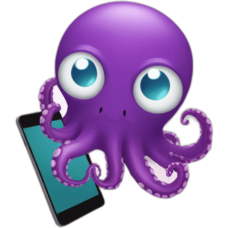 swimming octopus talking with smartphone emoji