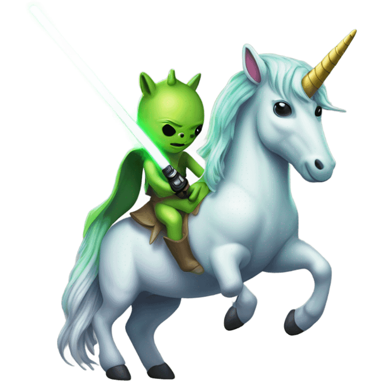 a unicorn with a green alien woman on it holding a lightsaber emoji