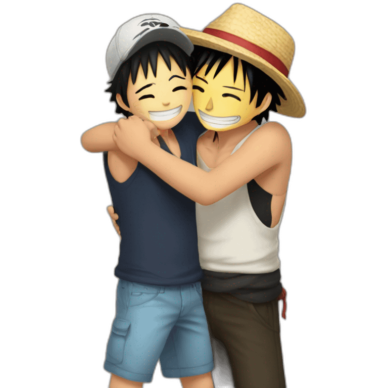 Ussoup and luffy hugging each other emoji