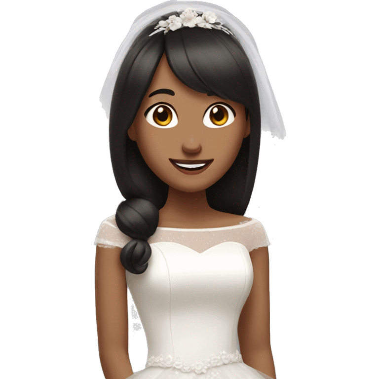 bride with dark bob bangs brown eyes and giggling emoji