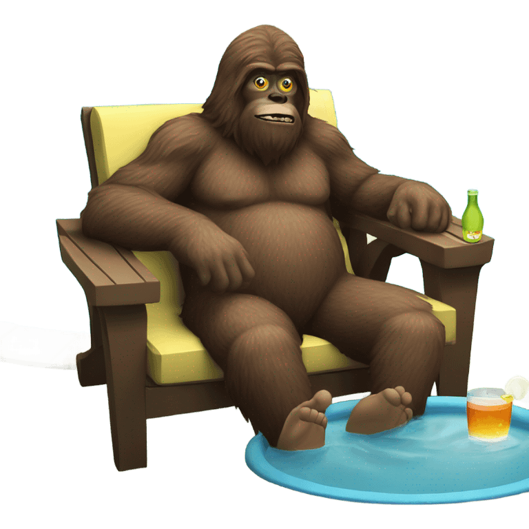 Sasquatch lounging in a pool with a drink and glasses emoji