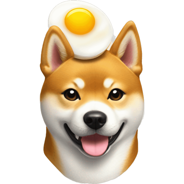 happy shiba inu with a sunny side up egg on head emoji