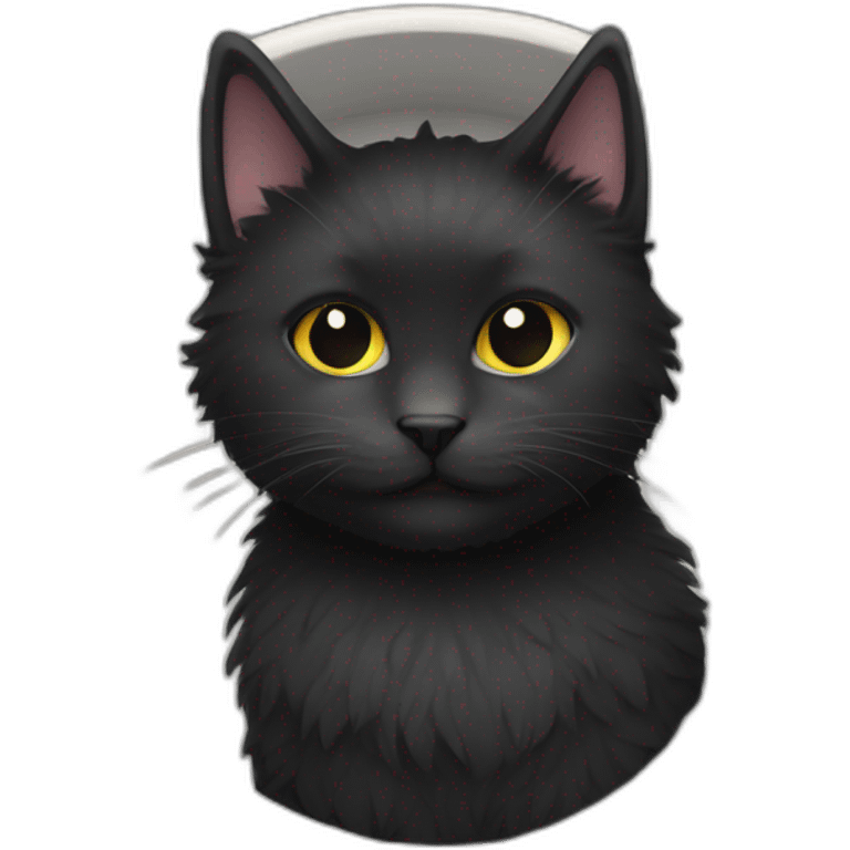 black fluffy cat in a grey bowl emoji