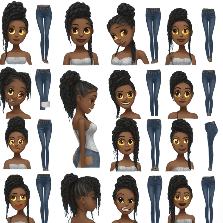 Black girl with braids posing full body jeans corset top emoji