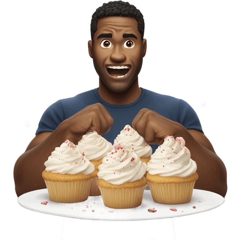 man destroying cupcakes with his hands emoji