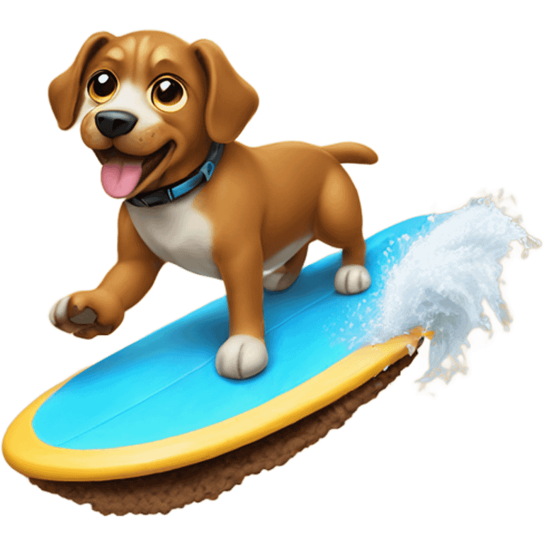 Dog surfing on a poop emoji