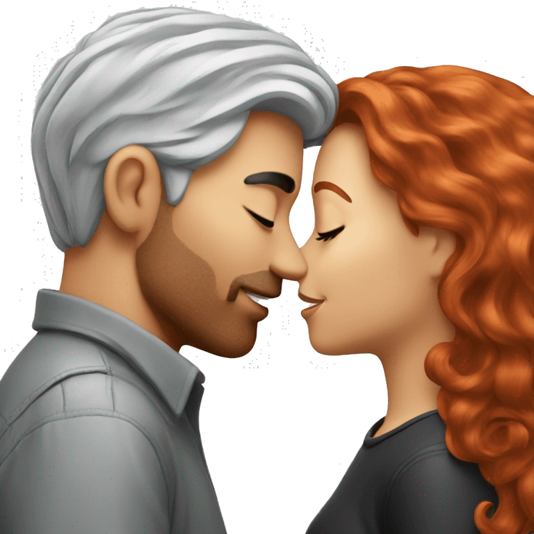 Redhead Girl Kissing silver/black haired man  emoji