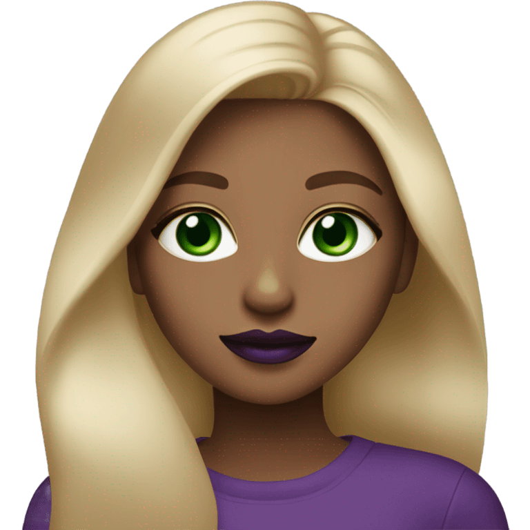 Ombré straight Blonde girl with Green eyes & purple lipstick emoji