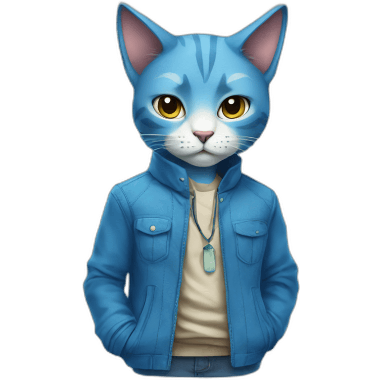 blue kawaï comics styled humanized cat wearing clothes emoji