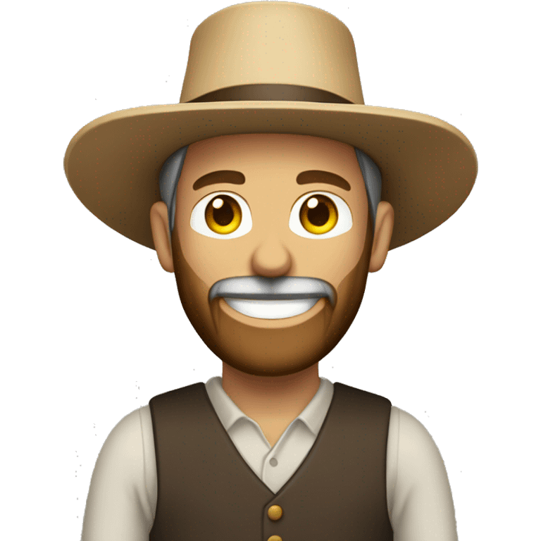 Amish man white with brown straw hat building a building with beard smiling emoji