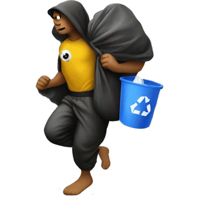 Theif with trash bag over his shoulder running away from house emoji