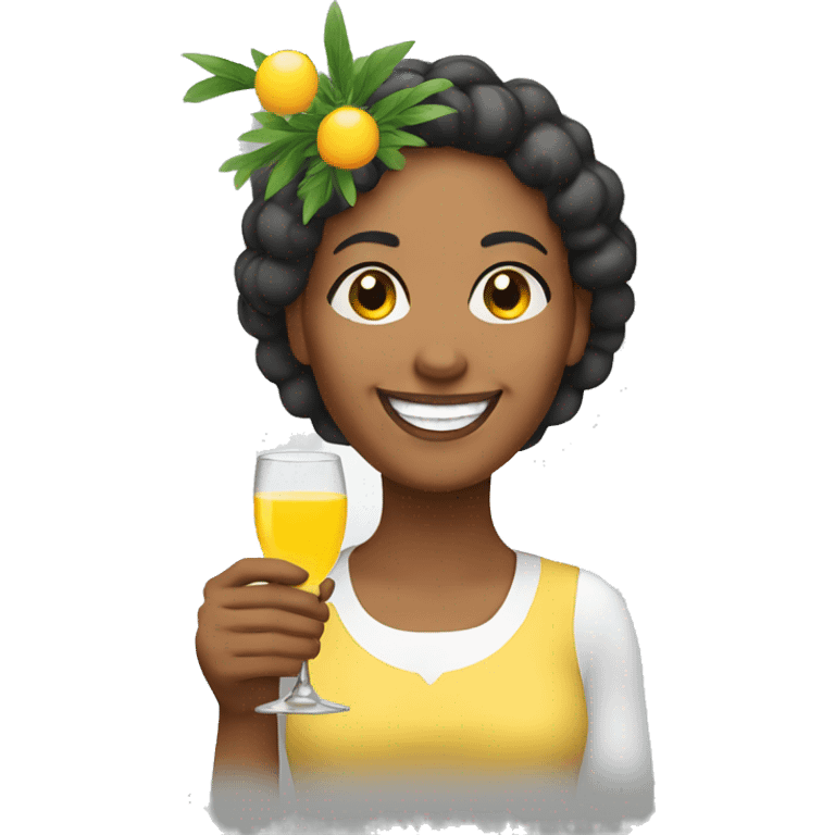 Happy woman holding mimosa emoji