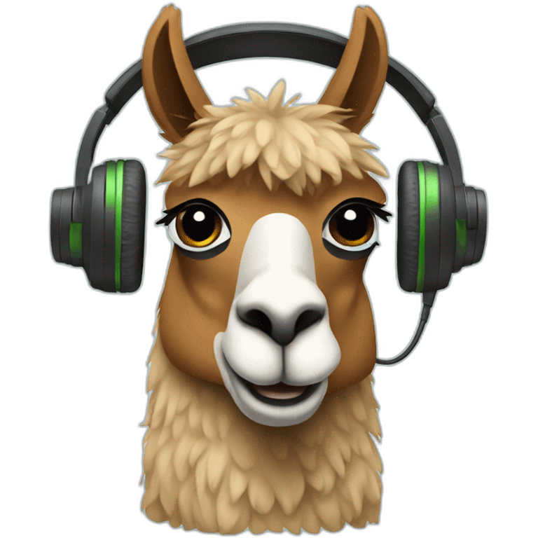 llama wearing headphones working on desktop emoji